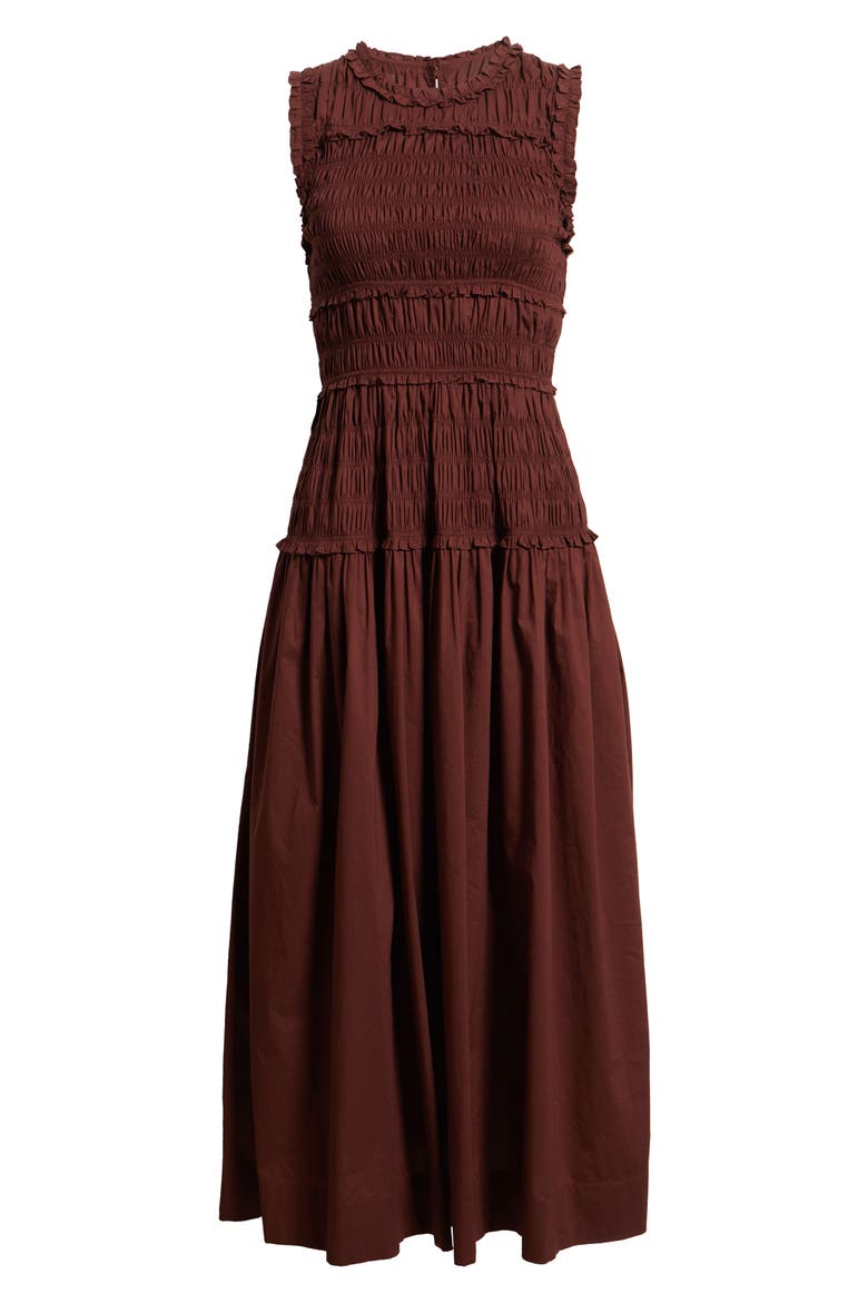 Mallory Smocked Organic Cotton Midi Dress, Alternate, color, DAHLIA