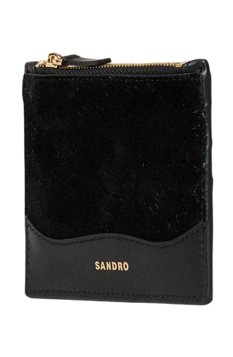 SANDRO Leather and suede cardholder, Alternate, color, Black