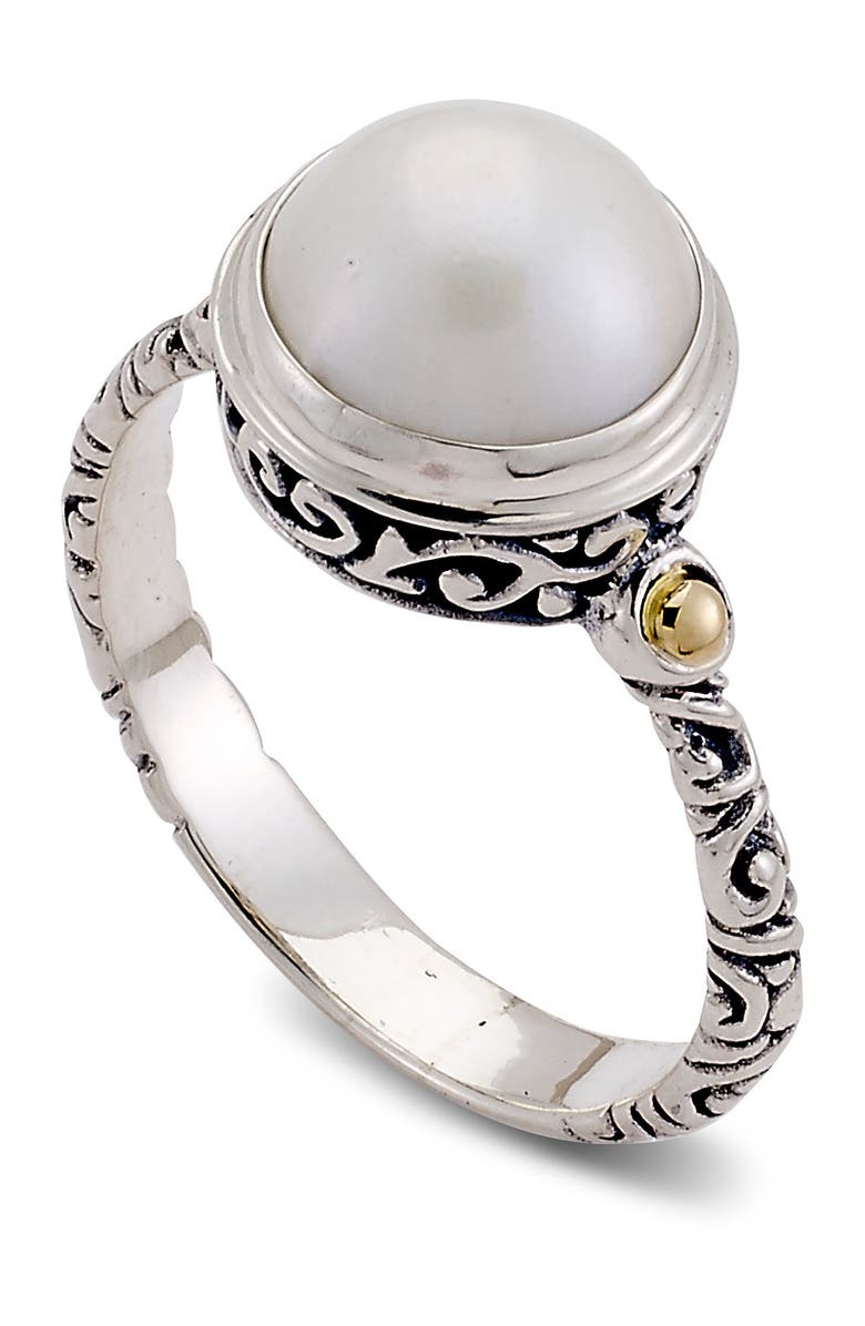 SAMUEL B. Sterling Silver & 18K Yellow Gold 10mm Round White Mabe Pearl Ring, Main, color, 