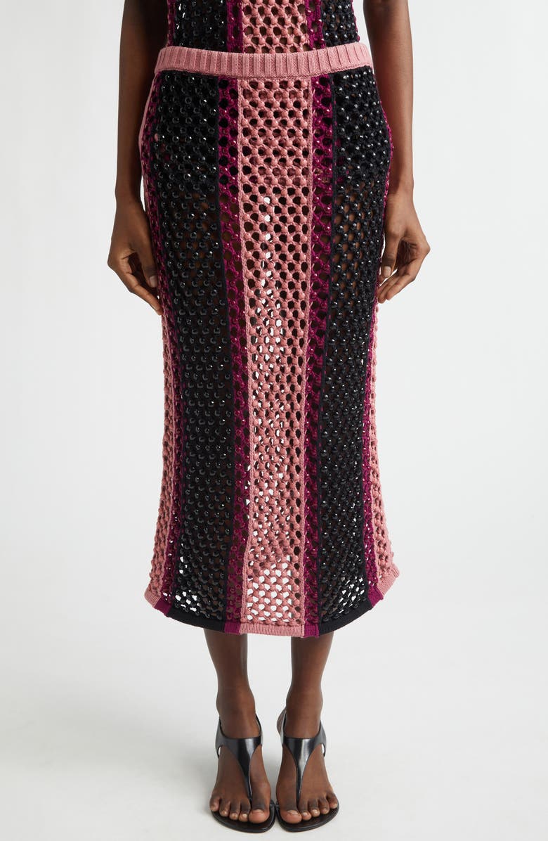 Diotima Stripe Spice Embellished Sweater Skirt, Main, color, Guava Multi