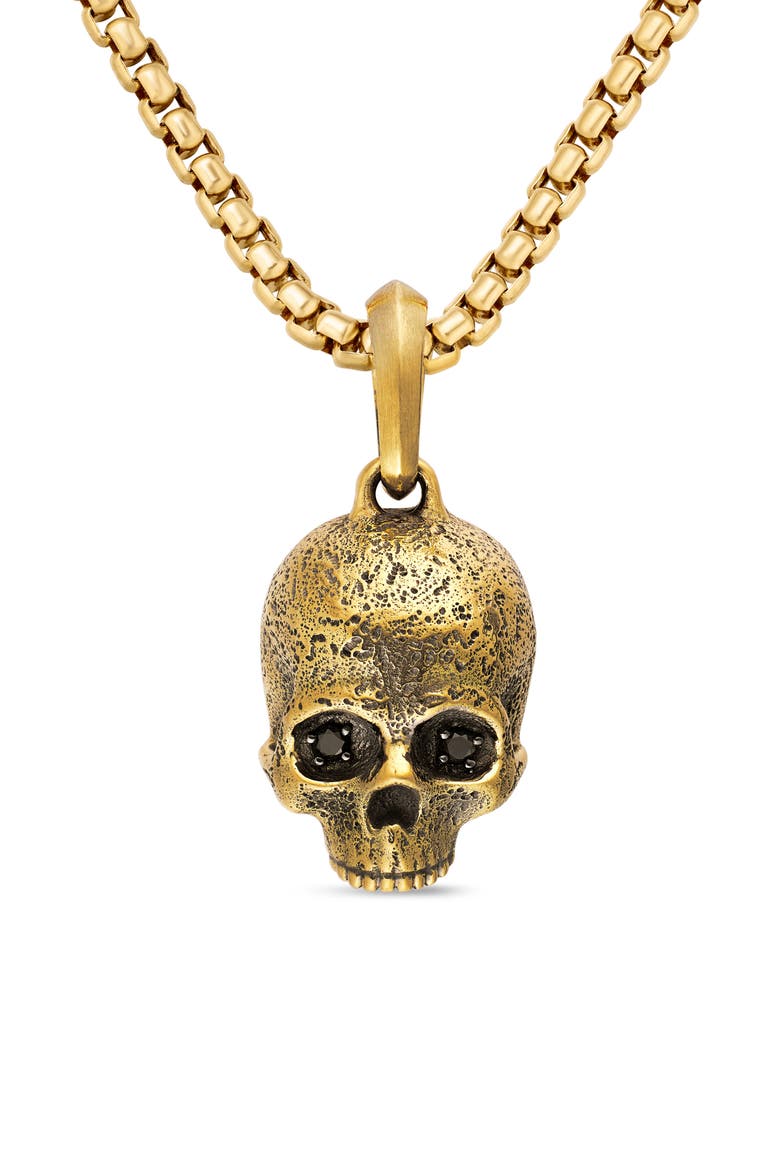 Memento Mori Skull Amulet 18K Yellow Gold with Black Diamonds, Main, color, YELLOW GOLD