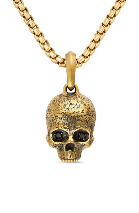 Memento Mori Skull Amulet 18K Yellow Gold with Black Diamonds