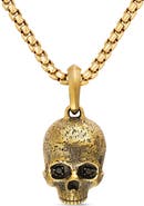 David Yurman Memento Mori Skull Amulet 18K Yellow Gold with Black Diamonds