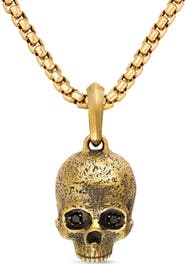 David Yurman Memento Mori Skull Amulet 18K Yellow Gold with Black Diamonds