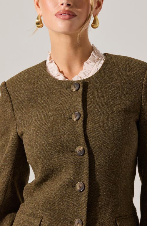 Astr The Label Bellmere Herringbone Tweed Jacket In Green