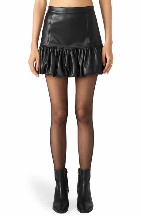 Steve Madden Annika Bubble Hem Faux Leather Miniskirt