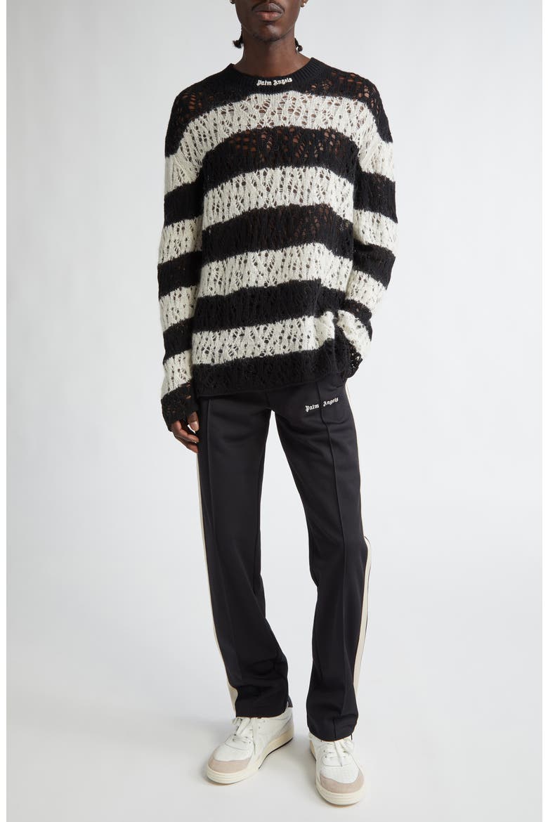 Classic Logo Stripe Open Knit Wool & Mohair Blend Crewneck Sweater, Alternate, color, BLACK OFF