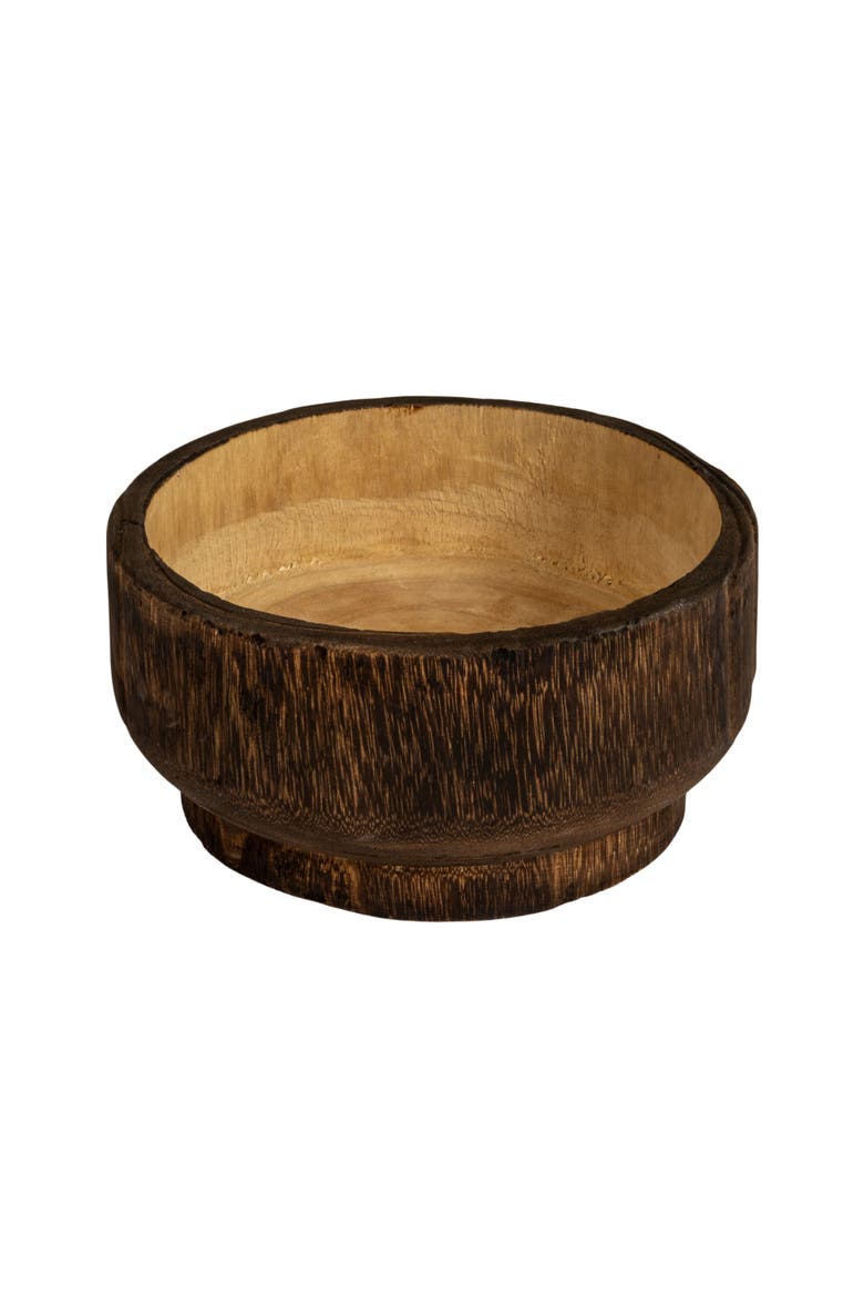 Round Paulownia Wood Decorative Bowl, Marbled Brown Finish, Main, color, Black