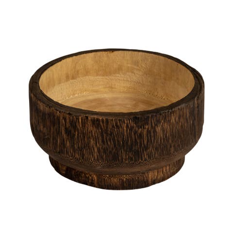 Round Paulownia Wood Decorative Bowl, Marbled Brown Finish