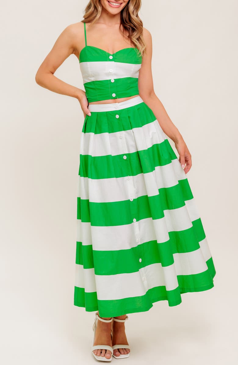 FLYING TOMATO Striped Crop Top & Maxi Skirt Set, Alternate, color, White/ Green