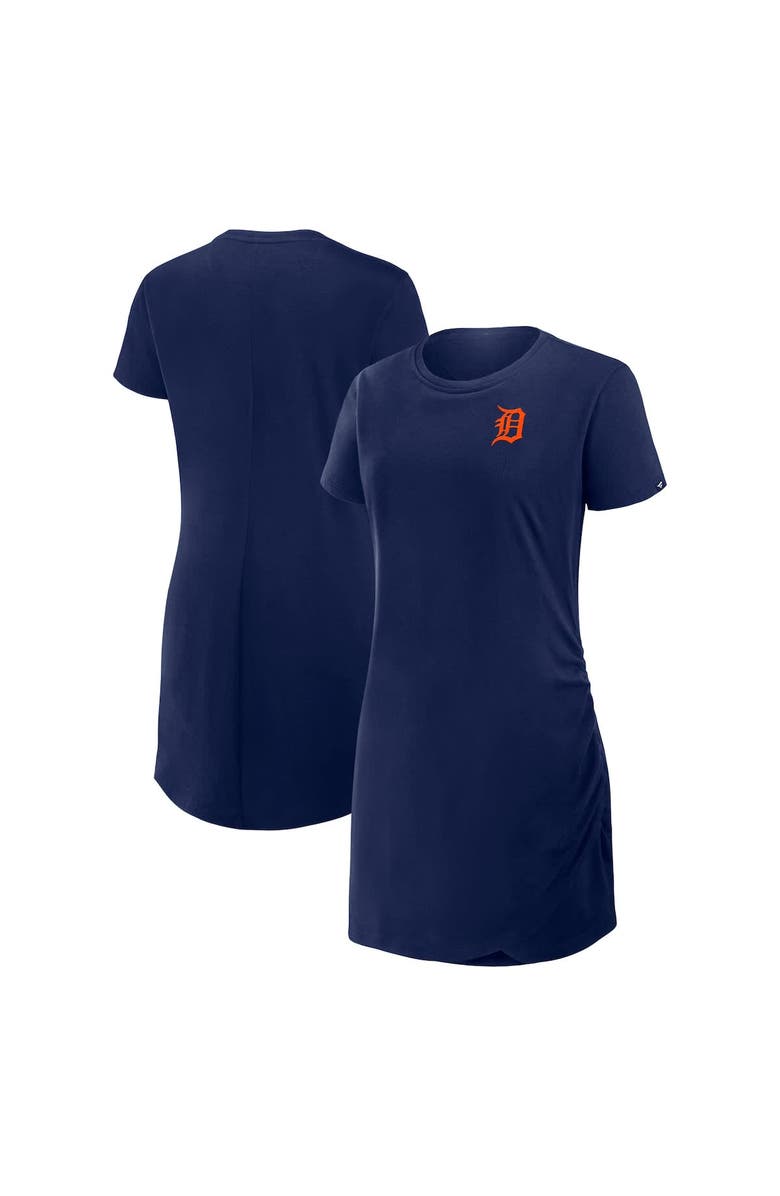 FANATICS Women's Fanatics Navy Detroit Tigers Ruched Drape T-Shirt Dress, Alternate, color, 