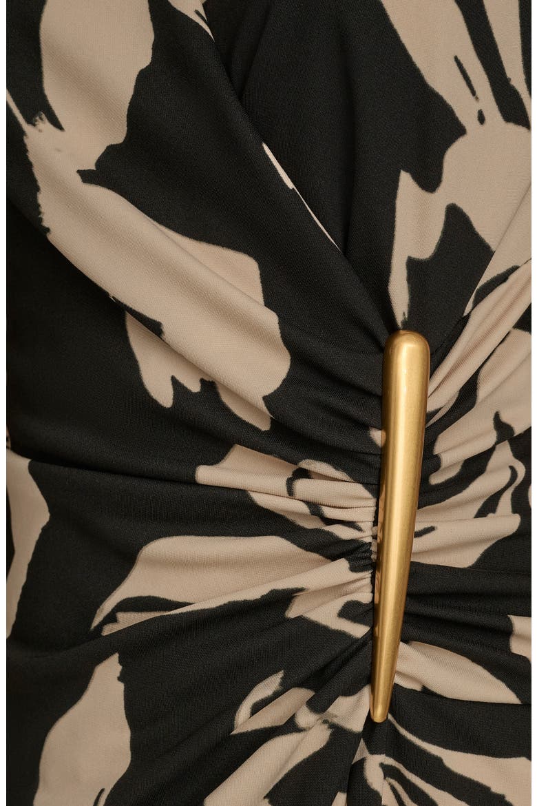 Ruched Floral Dress, Alternate, color, BLACK/ SAND MULTI