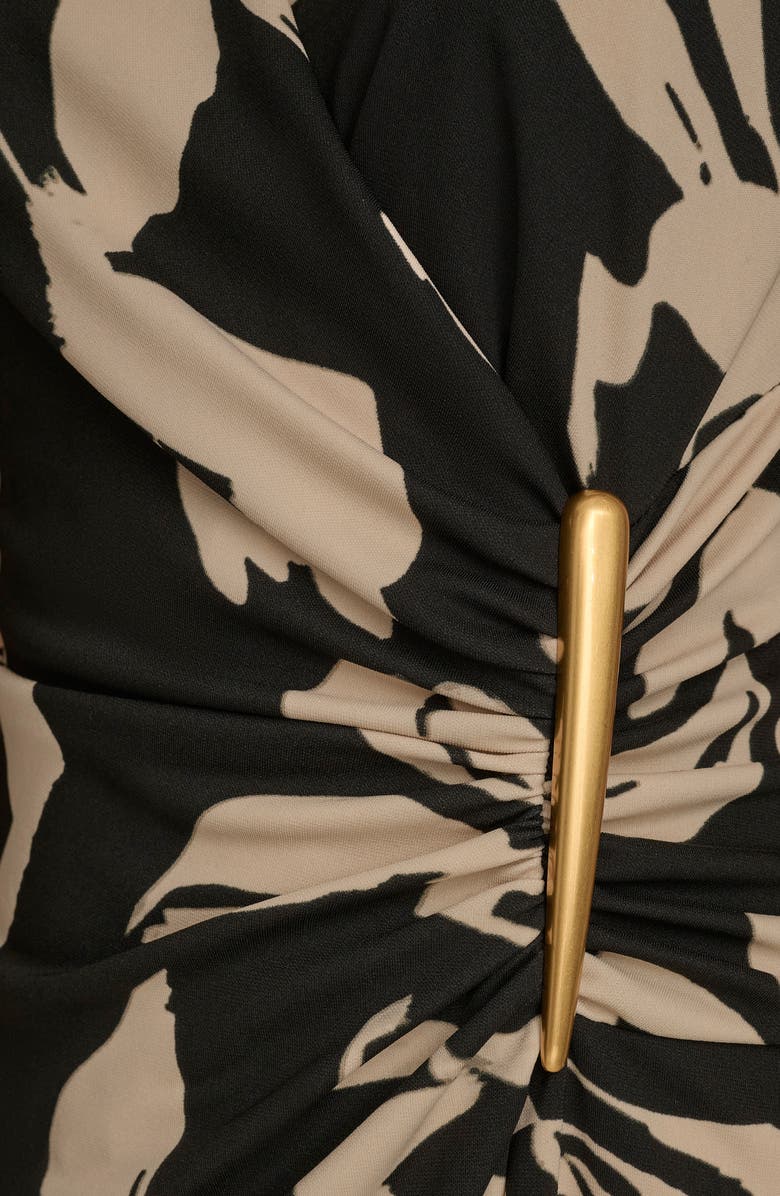 Donna Karan New York Ruched Floral Dress, Alternate, color, Black/ Sand Multi