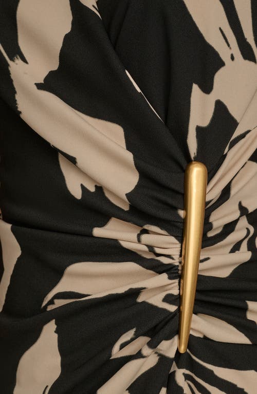 Donna Karan New York Ruched Floral Dress In Black/sand Multi