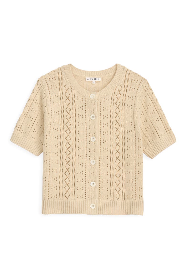 Elle Pointelle Cardigan, Alternate, color, CREAM