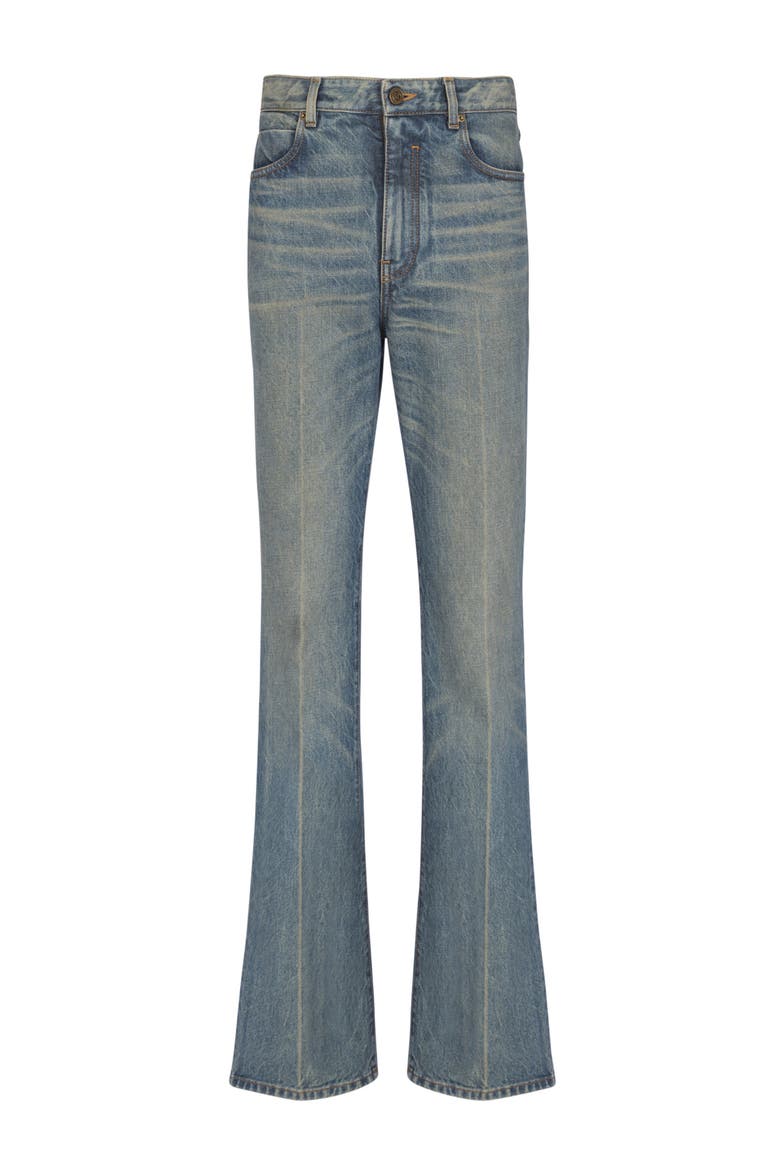 Slim straight-leg jeans in vintage denim, Main, color, blue