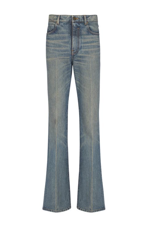 Slim straight-leg jeans in vintage denim