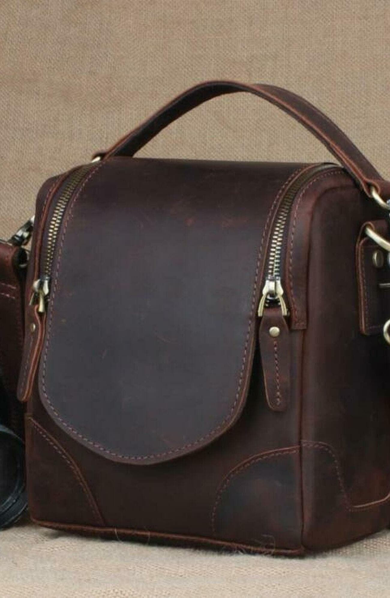 STEEL HORSE LEATHER The Calista | Small Leather Camera Bag - Leather Camera Lens Case, Alternate, color, Dark Brown