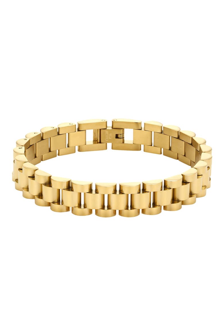 Tarnish Resistant 18K Gold Plated Watch-Link Bracelet, Main, color, GOLD