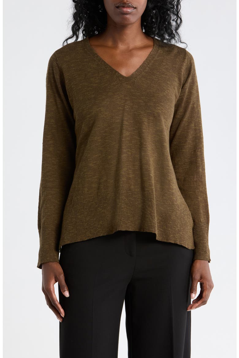 Organic Linen & Organic Cotton V-Neck Sweater, Main, color, BRANCH
