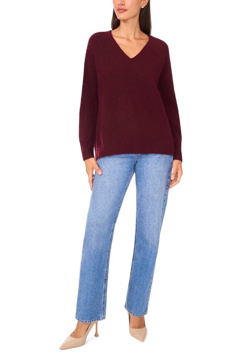 V-Neck Sweater, Alternate, color, WINE
