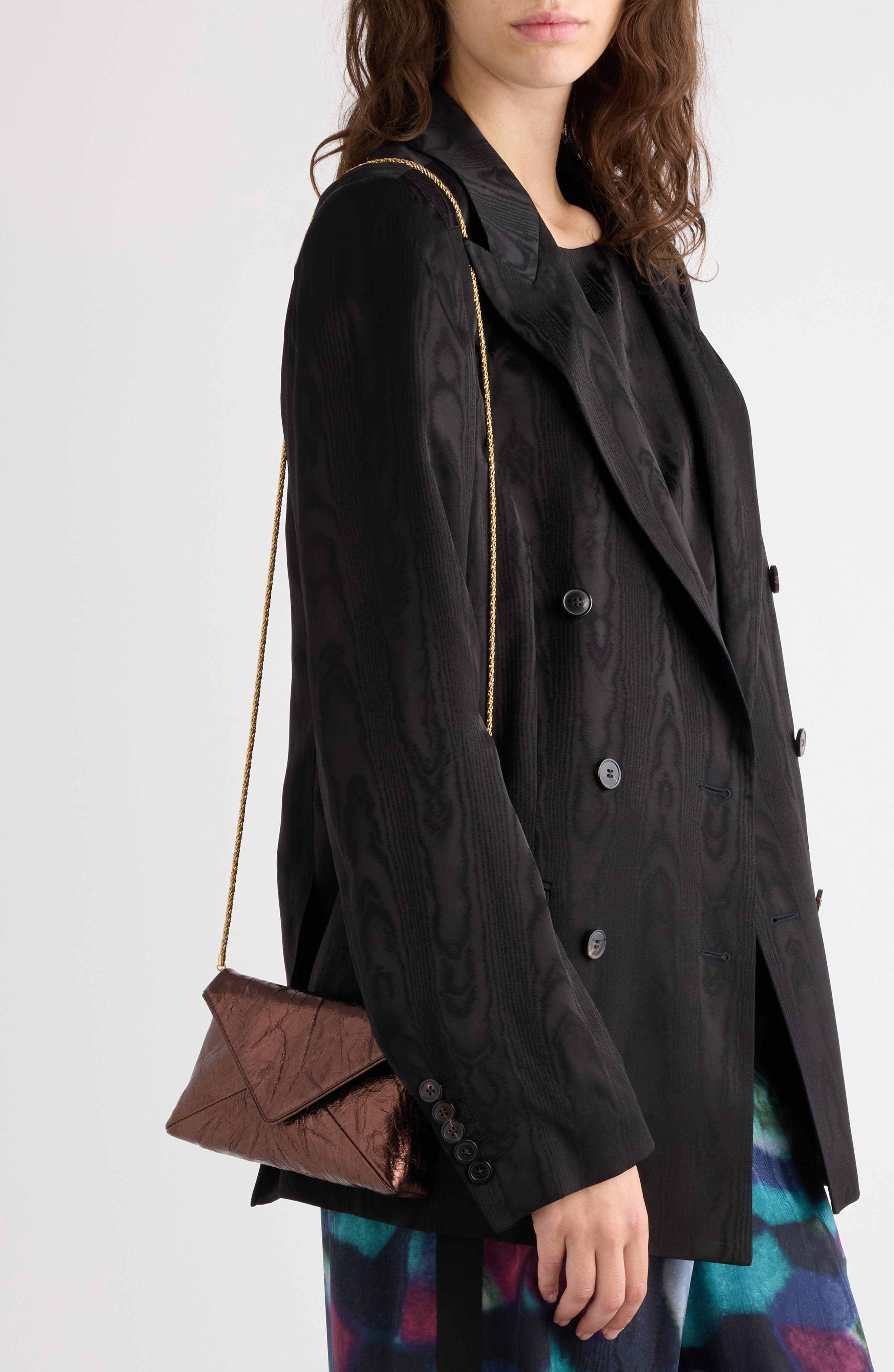 Metallic Lambskin Leather Envelope Clutch, Alternate, color, CHOCO 702