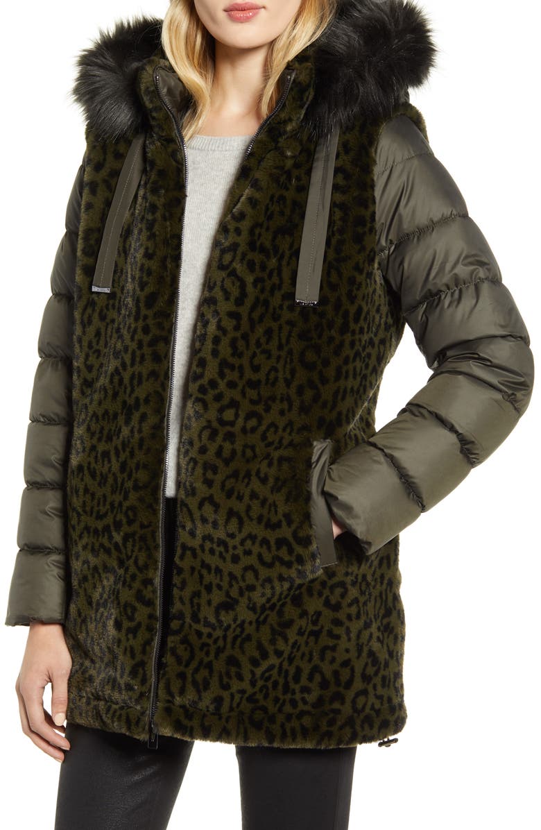 Via Spiga Water Resistant Faux Fur Puffer Coat, Main, color,