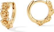 MADE BY MARY Cubic Zirconia Birthstone Flower Huggie Hoop Earrings