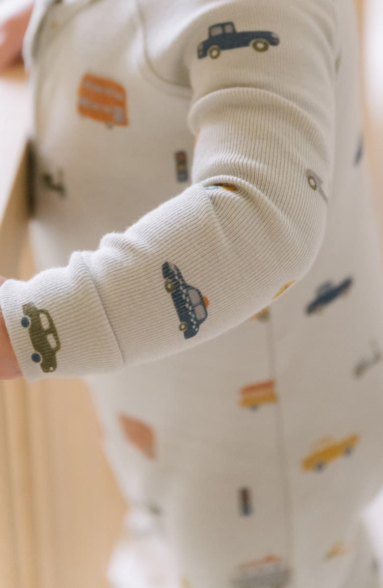 Pehr Print Rib Organic Cotton Fitted One-Piece Pajamas, Alternate, color, Rush Hour Mist