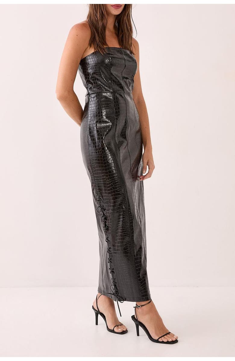 NASTY GAL Croc Bandeau Lace Up Maxi Dress, Alternate, color, Black