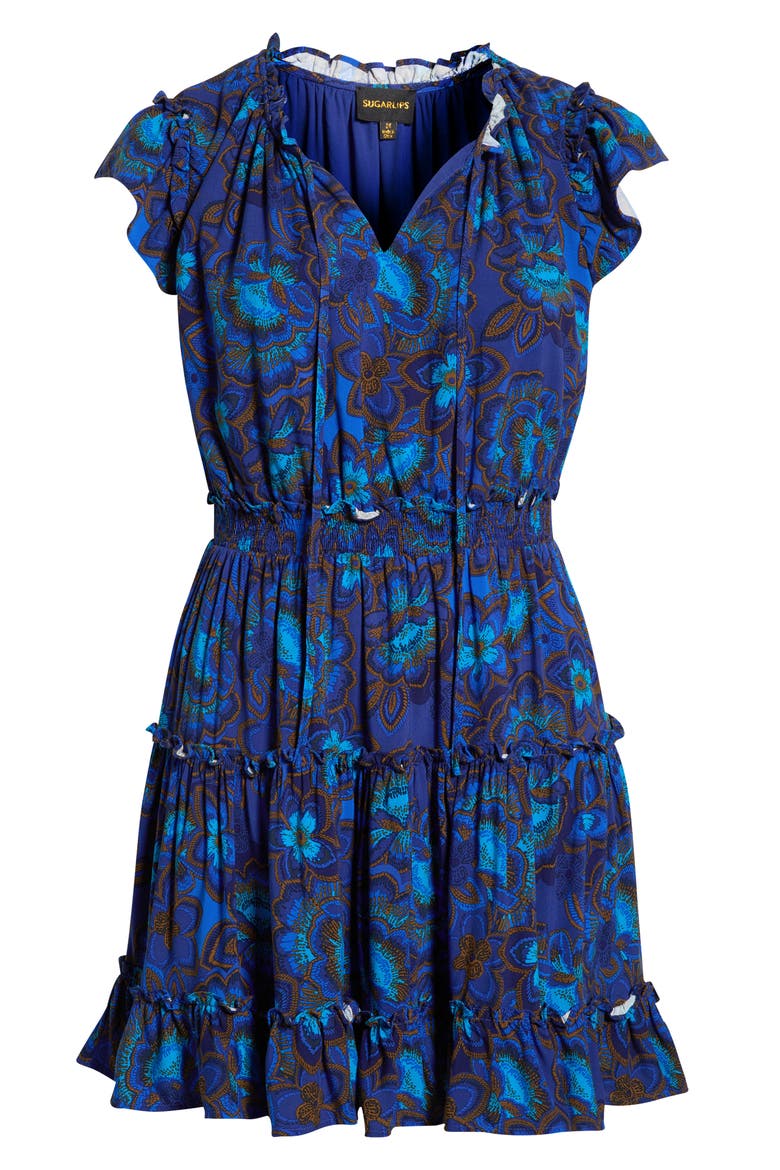 Bluford Print Ruffle Minidress, Alternate, color, NAVY-BLUE