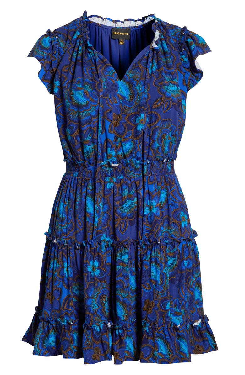 SUGARLIPS Bluford Print Ruffle Minidress, Alternate, color, Navy-Blue