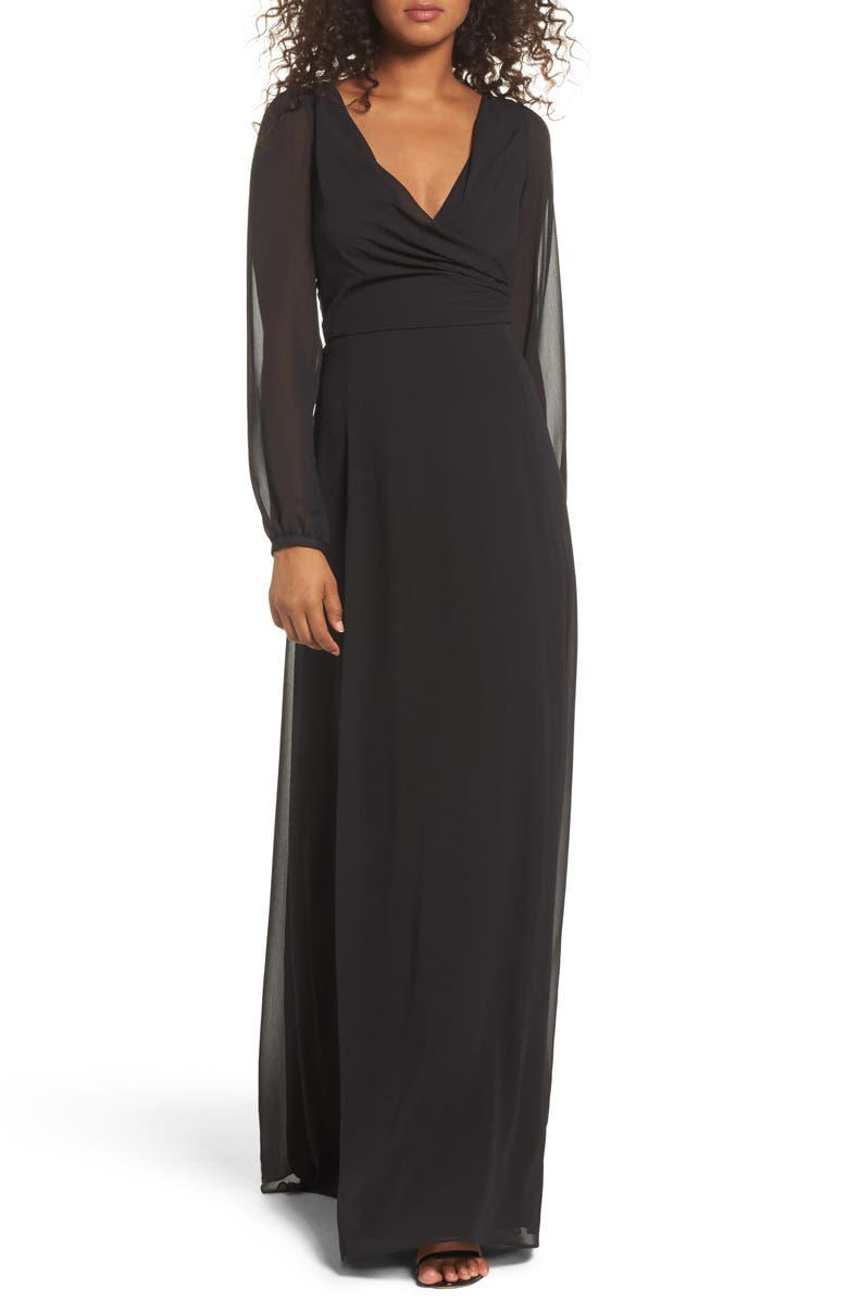 Watters Donna Luxe Chiffon Surplice A-Line Gown, Main, color,