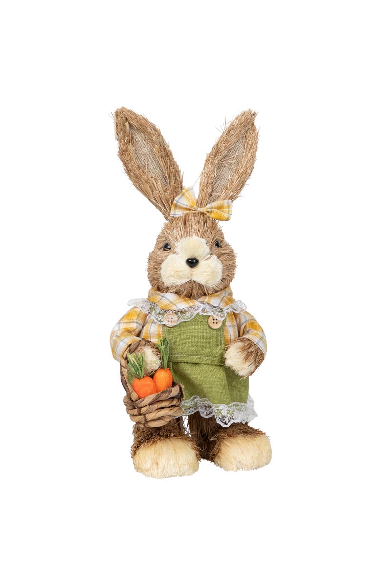 Northlight Girl Sisal Rabbit with Easter Basket Figure - 13.75" - Yellow and Green, Alternate, color, Yellow