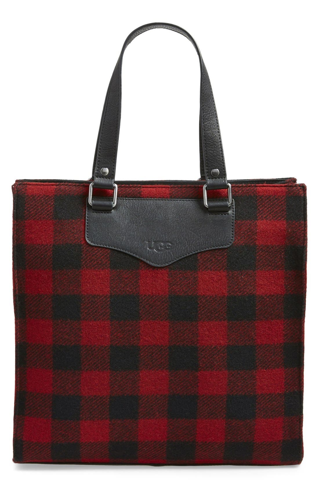 Australia 'Muir' Buffalo Check Tote, Main, color, BLACK/ RED