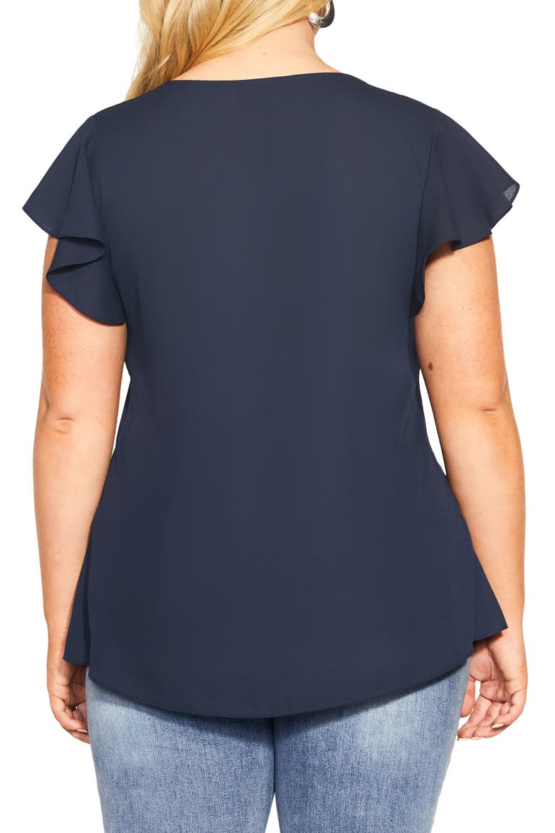 Florrie Zip Flutter Sleeve Top, Alternate, color, NAVY