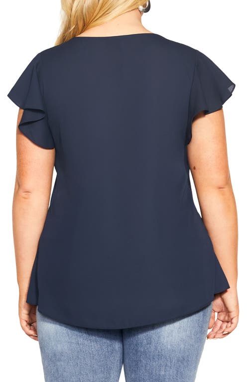 City Chic Florrie Zip Flutter Sleeve Top In Blue