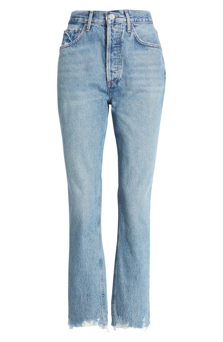 AGOLDE Riley High Waist Chewed Hem Organic Cotton Jeans, Alternate, color,
