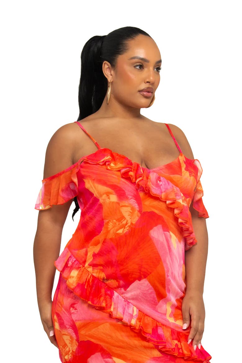 Plus Size Floral Print Mesh Midi Dress, Alternate, color, Pink