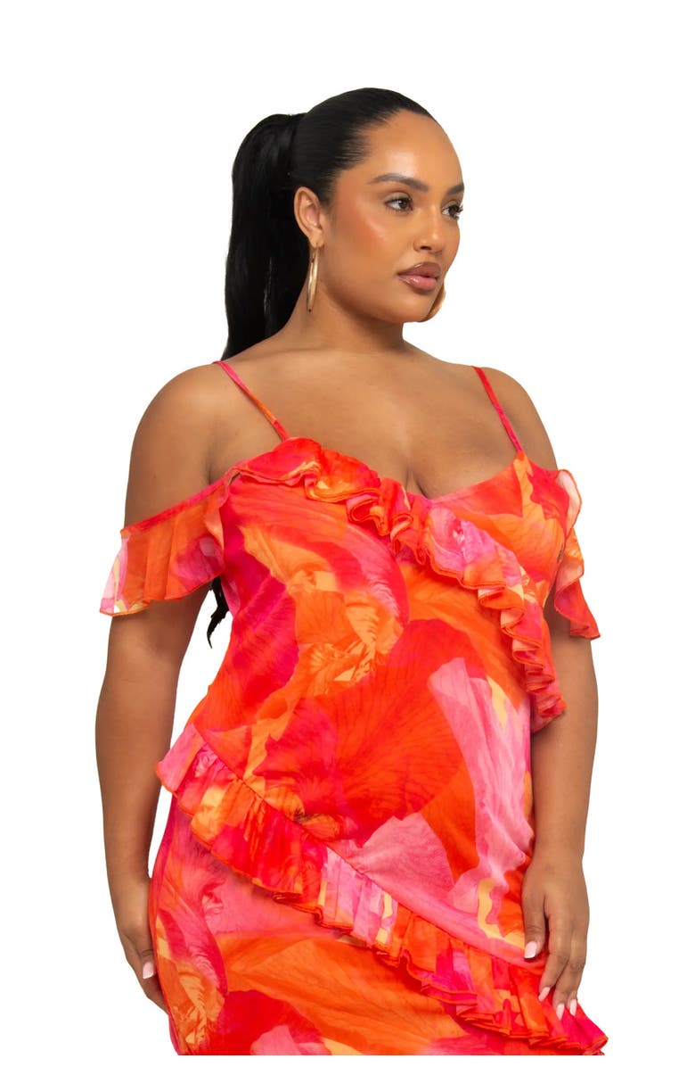 FASHION-SZN CURVE Plus Size Floral Print Mesh Midi Dress, Alternate, color, Pink