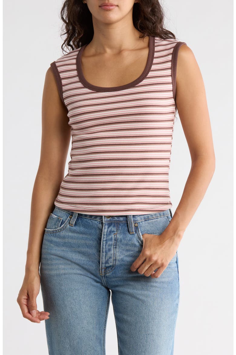 Stripe Scoop Neck Ribbed Tank, Main, color, BROWN COMBO