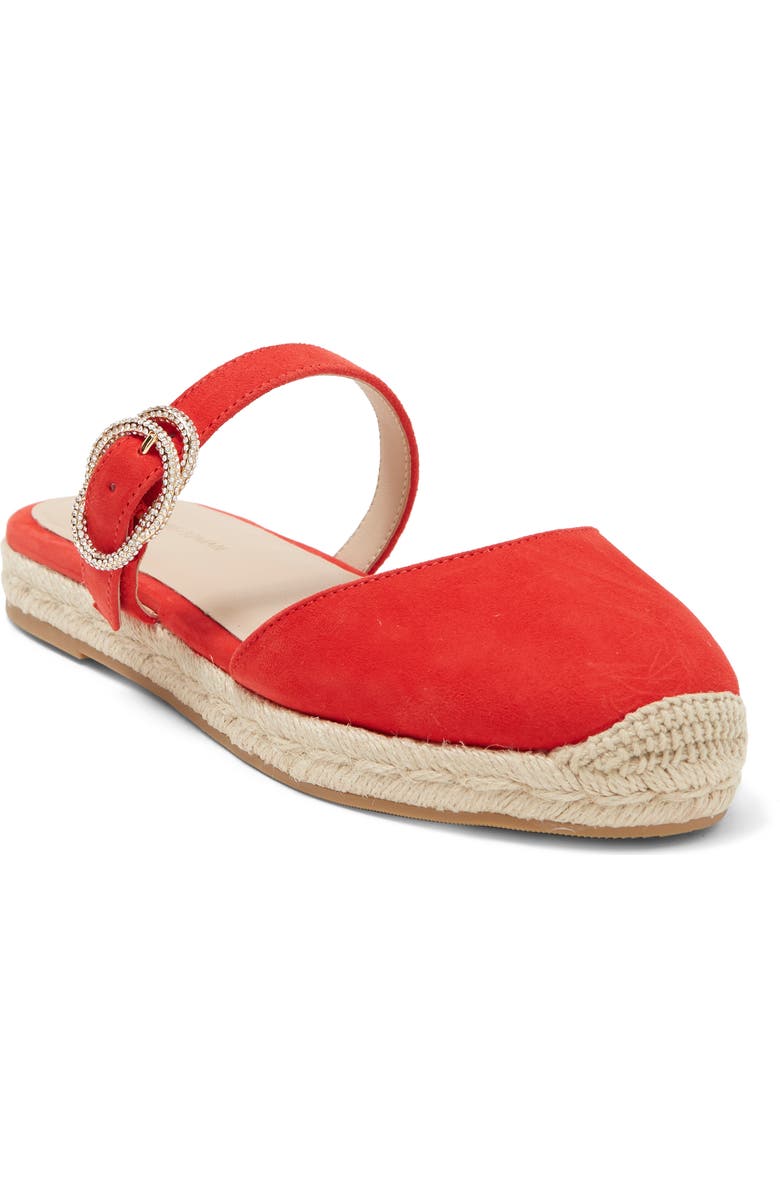 Stuart Weitzman Crystal Buckle Espadrille Mule, Main, color, Coral