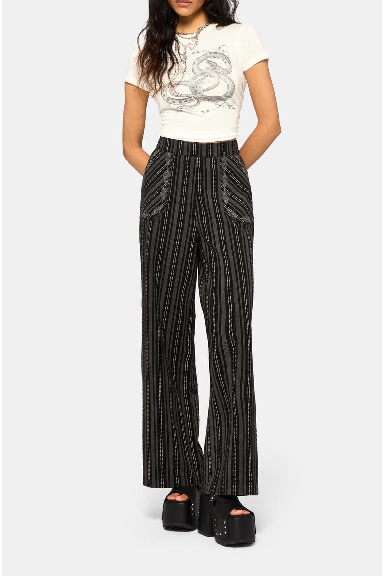 Tate Stripe Wide Leg Trousers, Alternate, color, Black