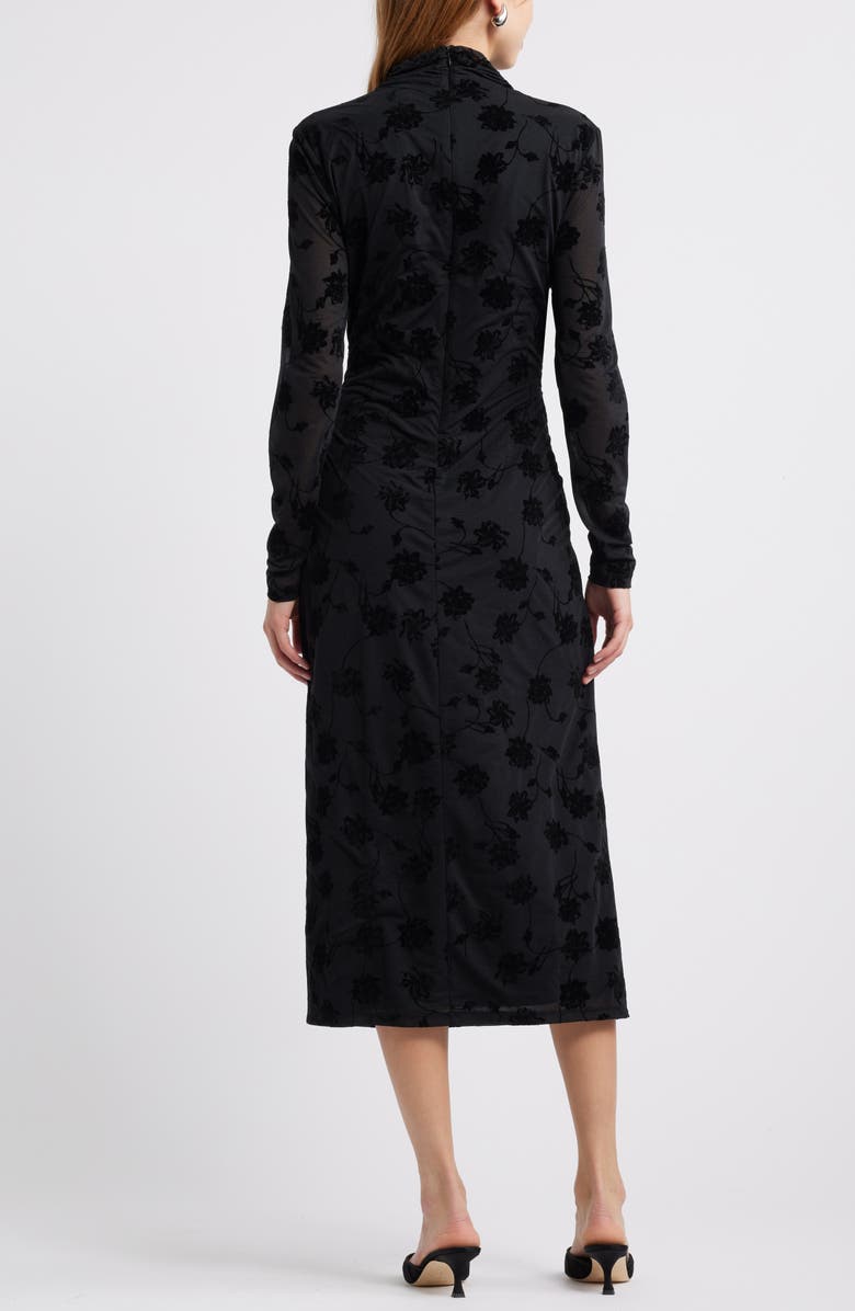 Open Edit Flocked Floral Long Sleeve Dress, Alternate, color, 