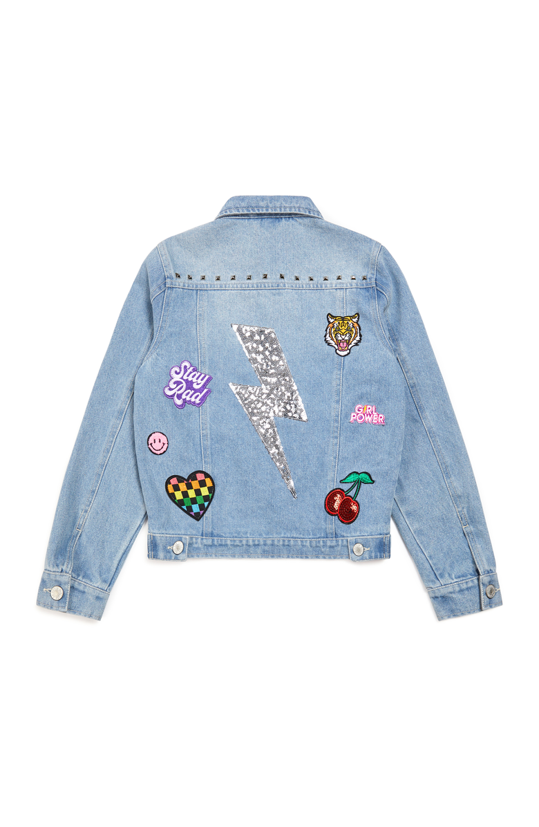 Little Chicken Girls' Denim Jacket With Studs & Patches, Alternate, color, Light Denim