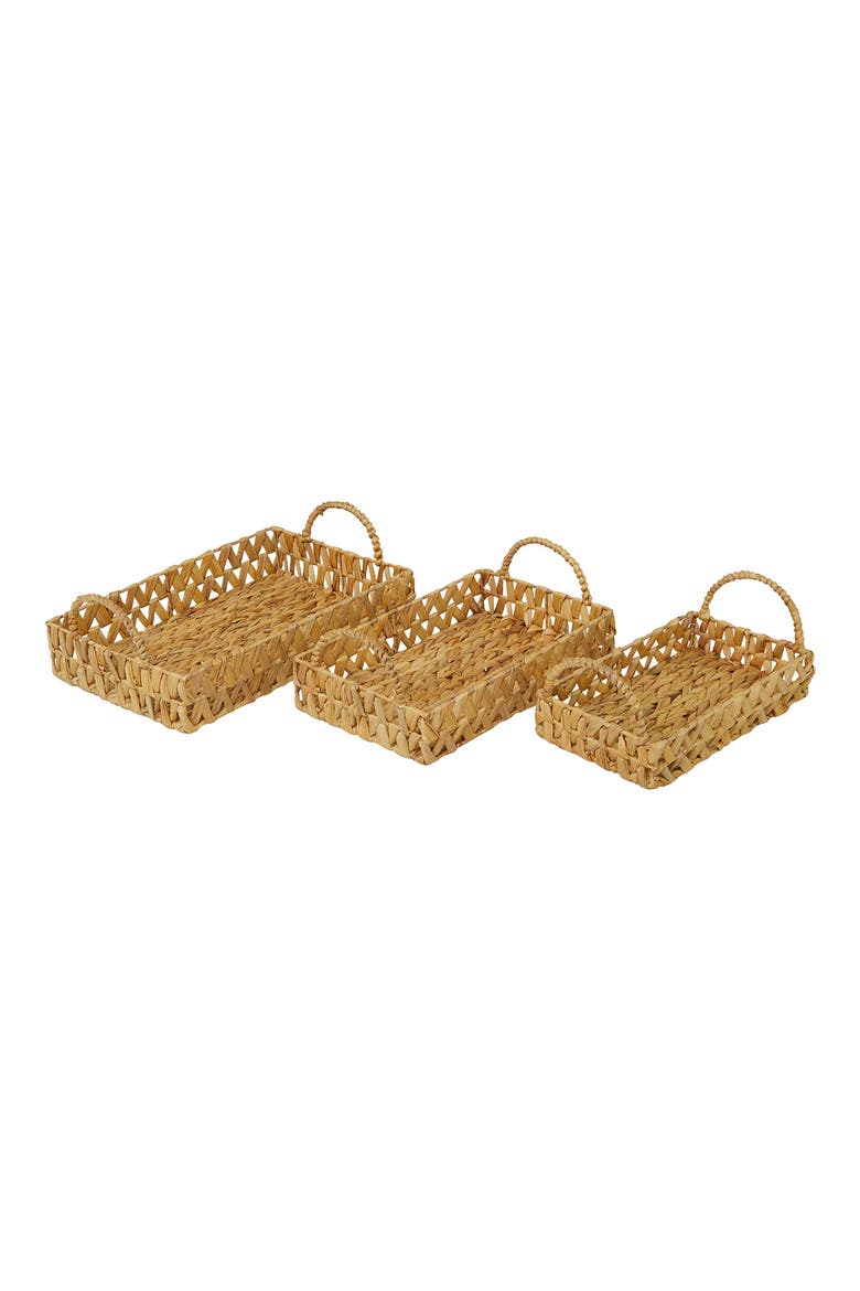 Brown Seagrass Handmade Woven Tray with Handles - Set of 3, Main, color, BROWN