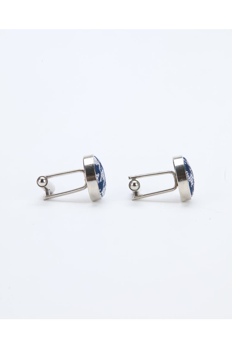 Houndstooth Heritage Silk Cufflinks, Alternate, color, Navy