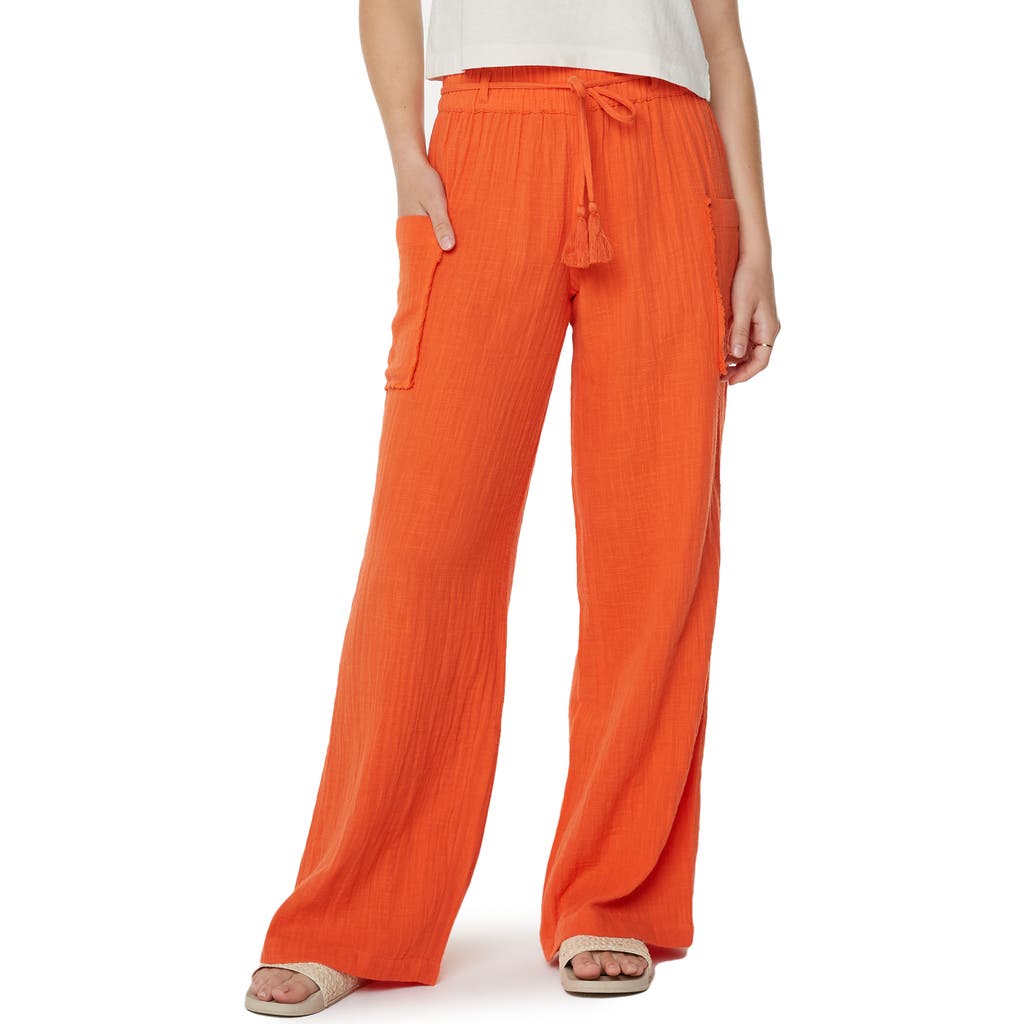 Roxy Sea Goldie Wide Leg Cotton Pants In Orange