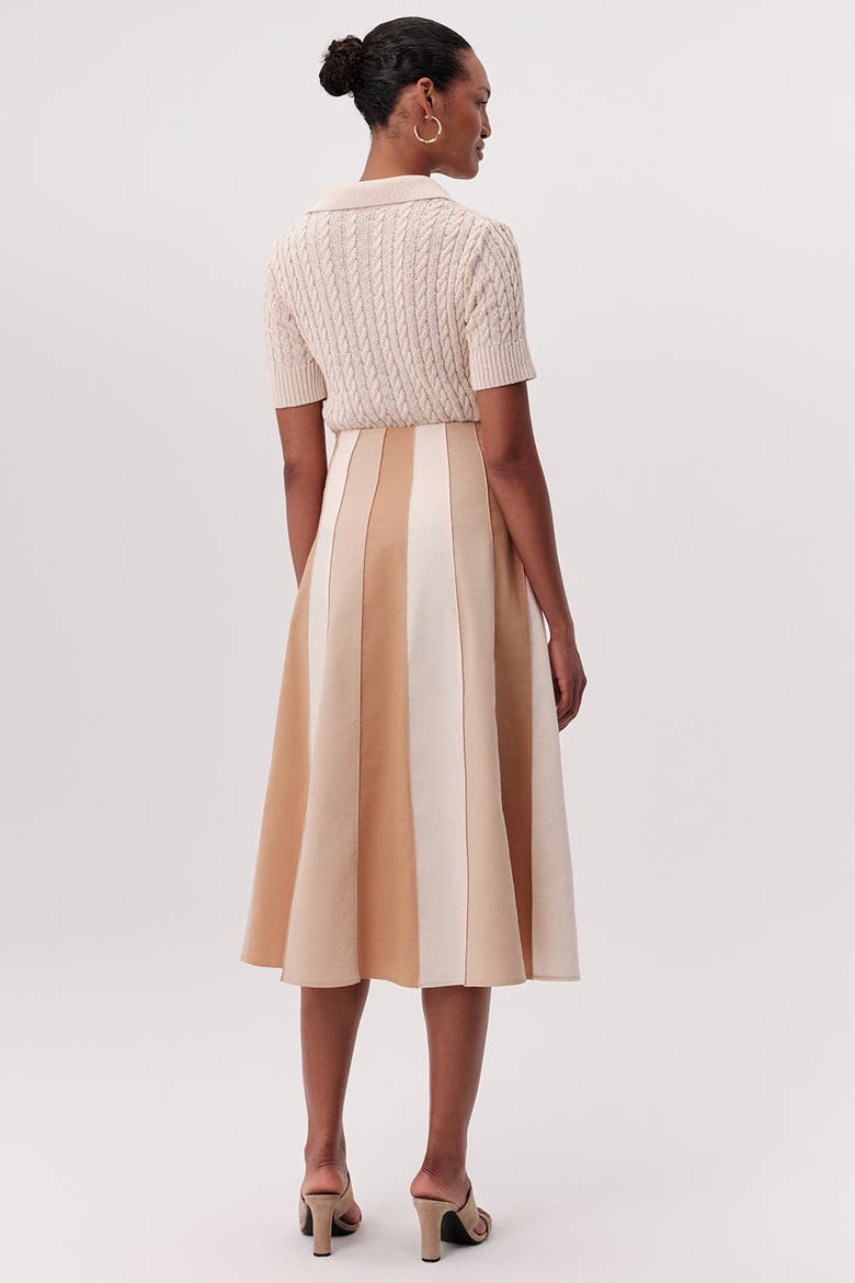 Nikki High Waisted Paneled Flared Midi Skirt, Alternate, color, Beige