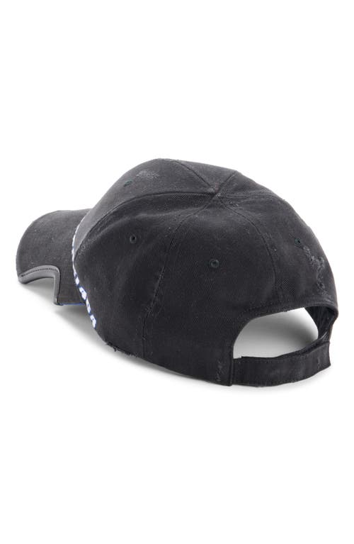 Balenciaga Tilted Typo Distressed Cotton Twill Baseball Cap In Blue